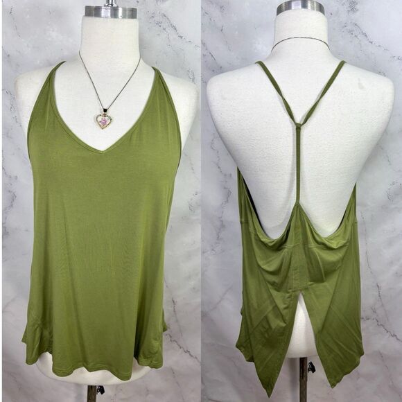 Lululemon Modal Silk Yoga Tank Top Sage Green Womens M/L Gym T Back Back Slit - Picture 1 of 10